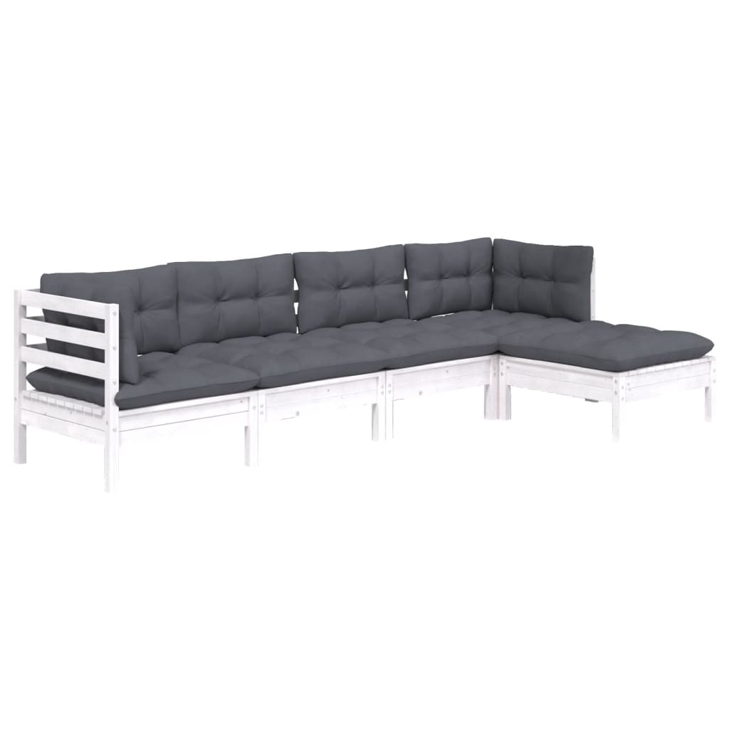 vidaXL Set mobilier grădină cu perne, 5 piese, alb, lemn de pin