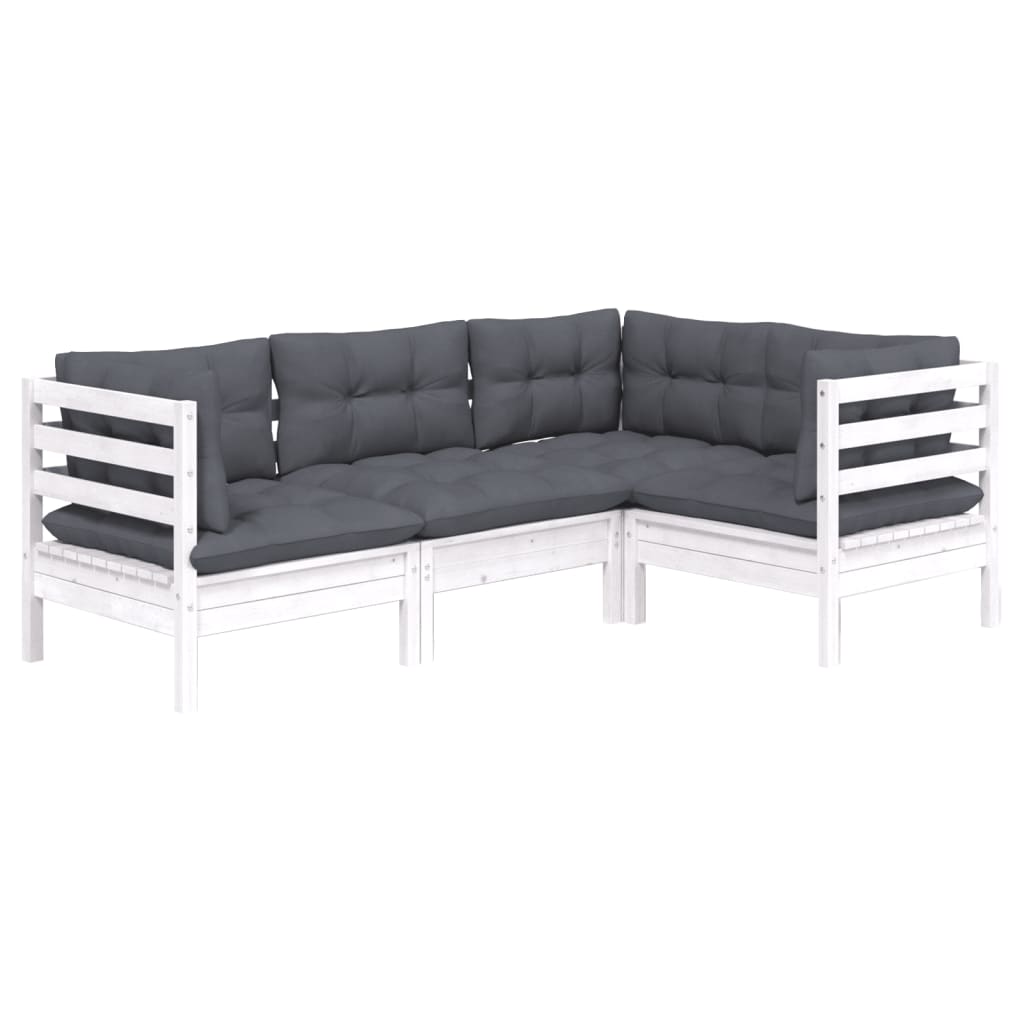 vidaXL Set mobilier grădină cu perne, 4 piese, alb, lemn de pin
