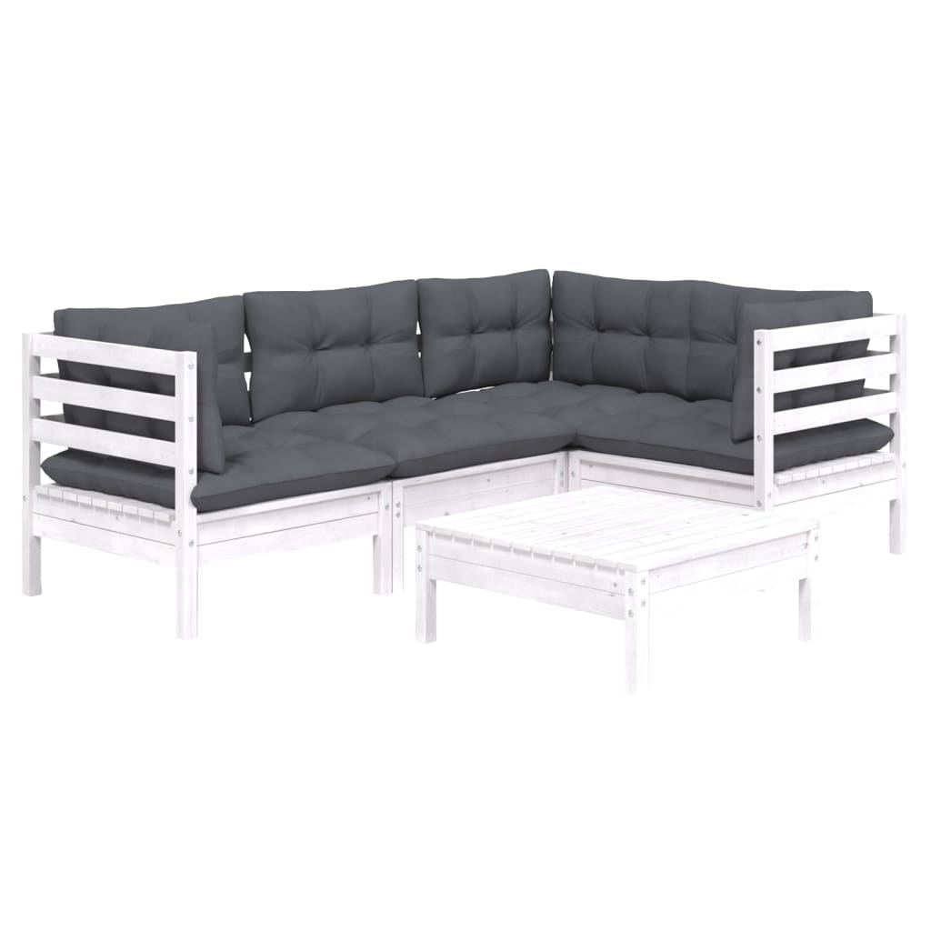 vidaXL Set mobilier grădină cu perne, 5 piese, alb, lemn de pin
