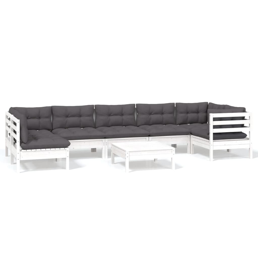 vidaXL Set mobilier de grădină cu perne, 8 piese, alb, lemn de pin
