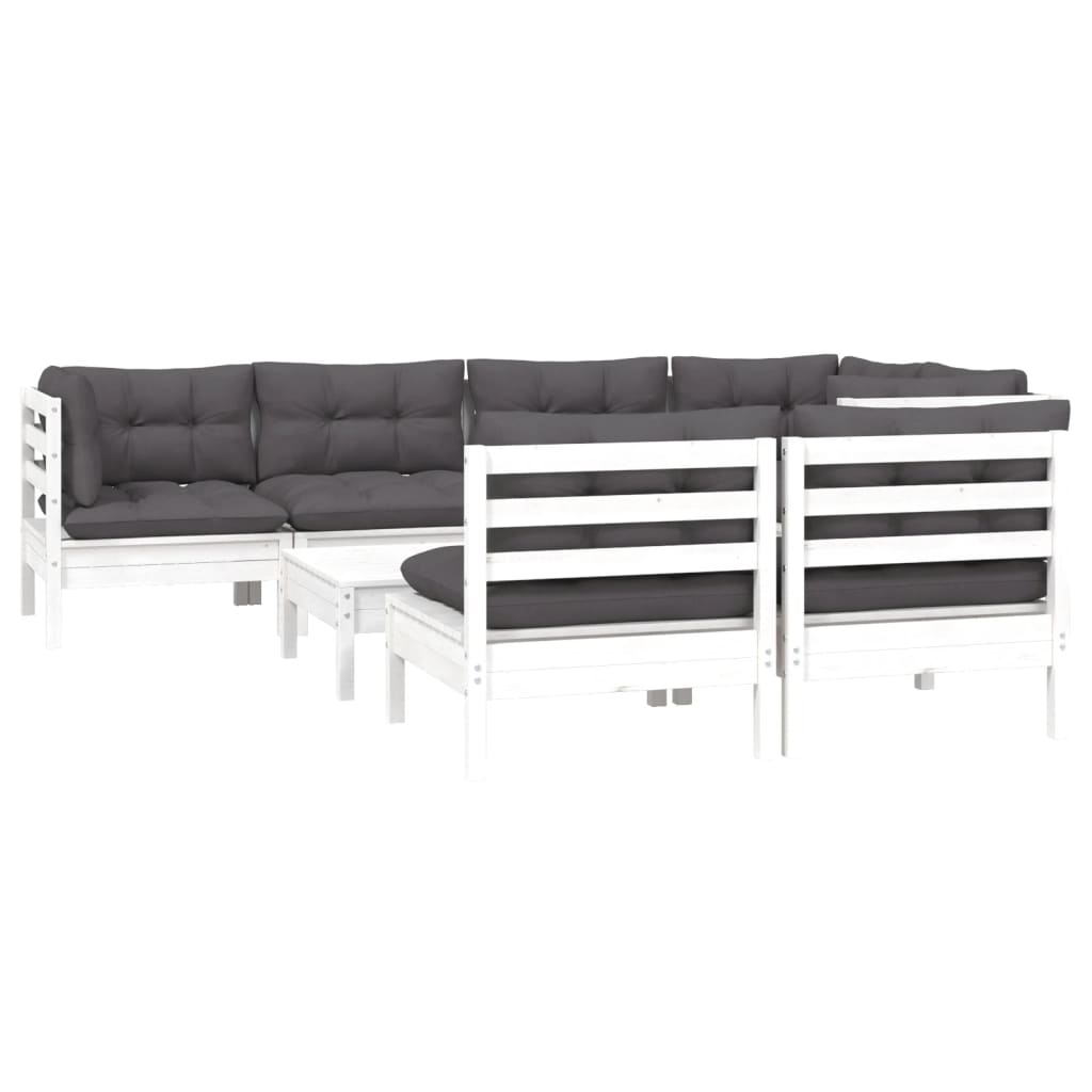 vidaXL Set mobilier de grădină cu perne, 8 piese, alb, lemn masiv pin
