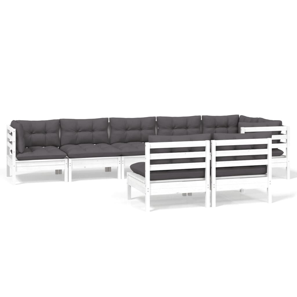 vidaXL Set mobilier de grădină cu perne, 8 piese, alb, lemn masiv pin