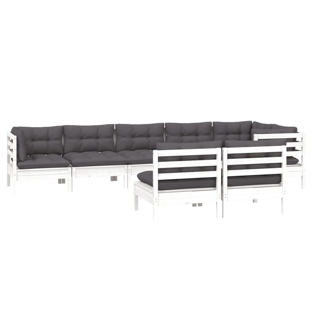 vidaXL Set mobilier de grădină cu perne, 8 piese, alb, lemn masiv pin