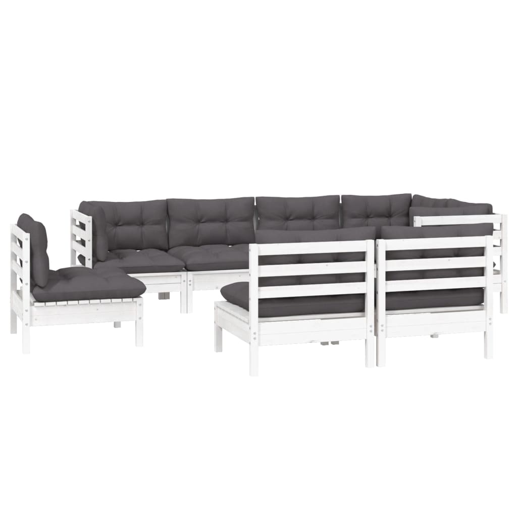 vidaXL Set mobilier de grădină cu perne, 8 piese, alb, lemn masiv pin