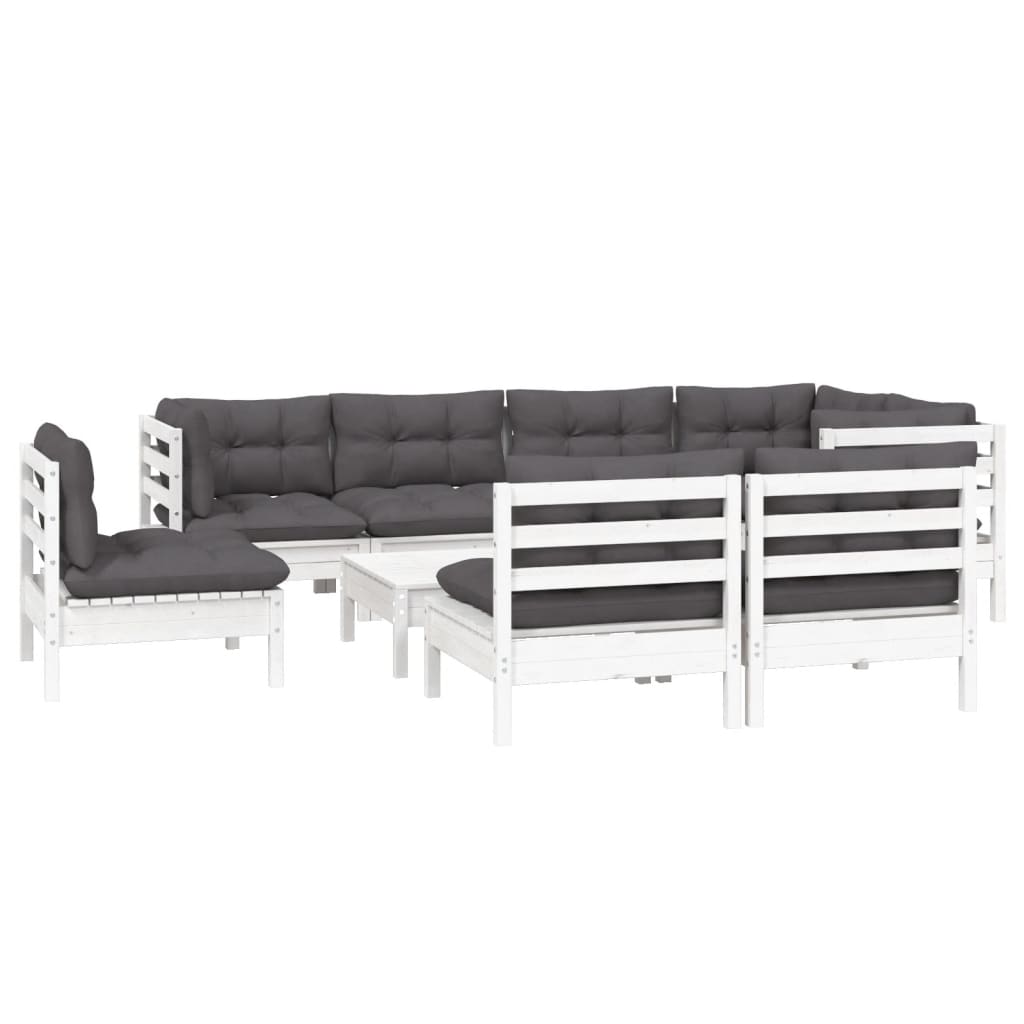 vidaXL Set mobilier grădină cu perne, 9 piese, alb, lemn masiv pin