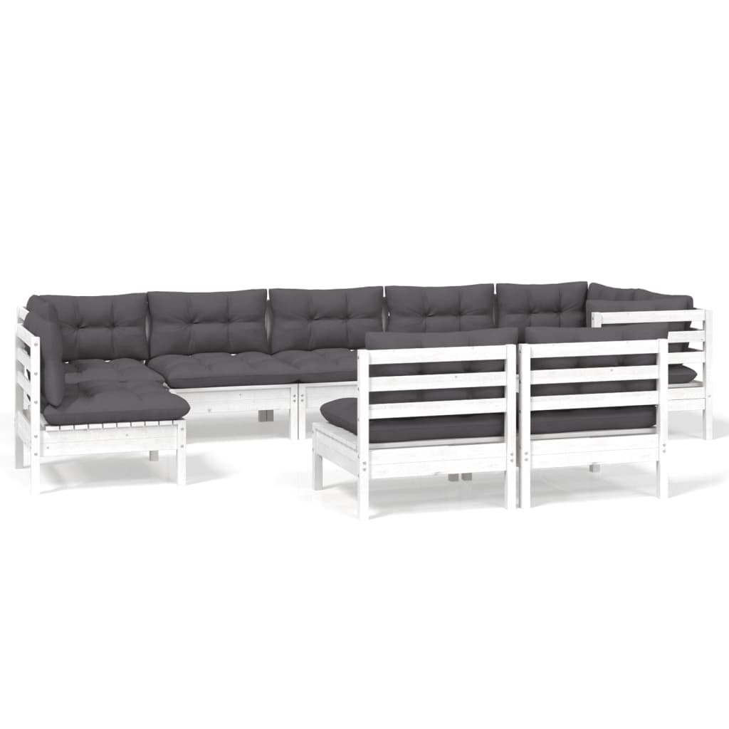 vidaXL Set mobilier de grădină cu perne, 9 piese, alb, lemn masiv pin vidaXL Set mobilier de grădină cu perne, 9 piese, alb, lemn masiv pin