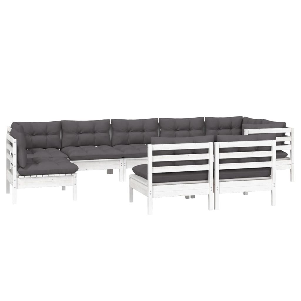 vidaXL Set mobilier de grădină cu perne, 9 piese, alb, lemn masiv pin vidaXL Set mobilier de grădină cu perne, 9 piese, alb, lemn masiv pin