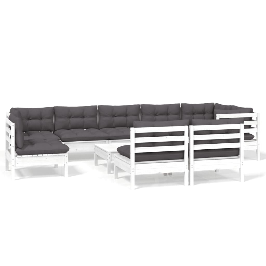 vidaXL Set mobilier grădină cu perne, 10 piese, alb, lemn masiv pin vidaXL Set mobilier grădină cu perne, 10 piese, alb, lemn masiv pin