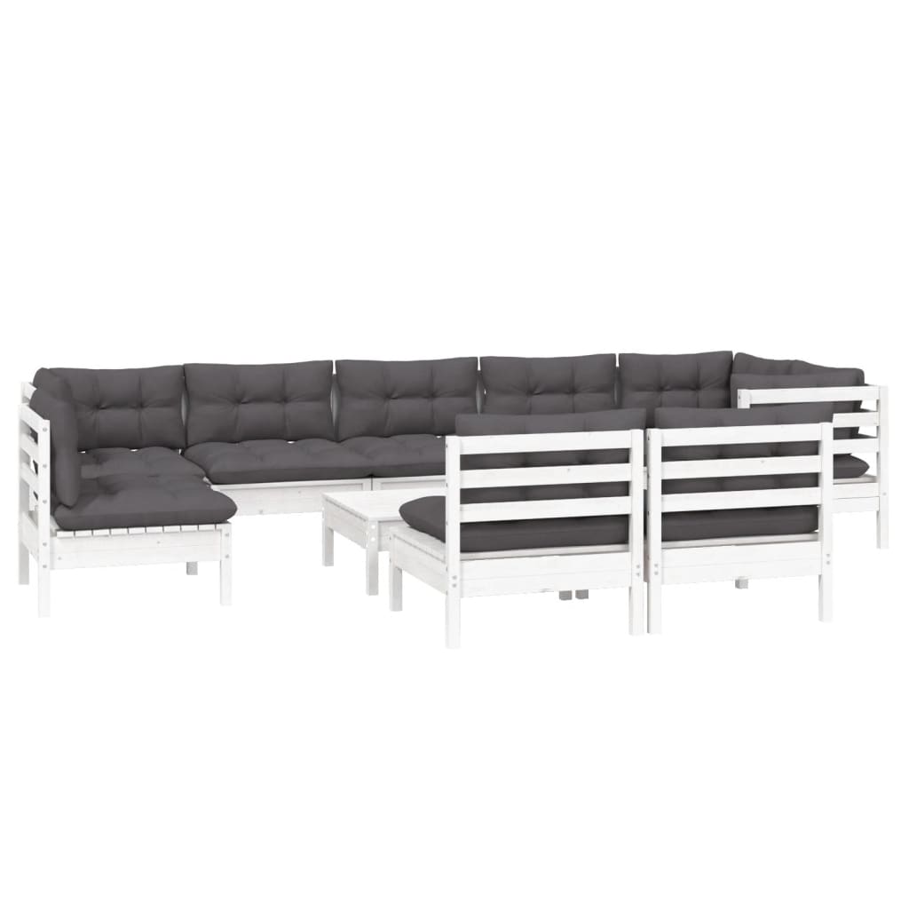 vidaXL Set mobilier grădină cu perne, 10 piese, alb, lemn masiv pin vidaXL Set mobilier grădină cu perne, 10 piese, alb, lemn masiv pin