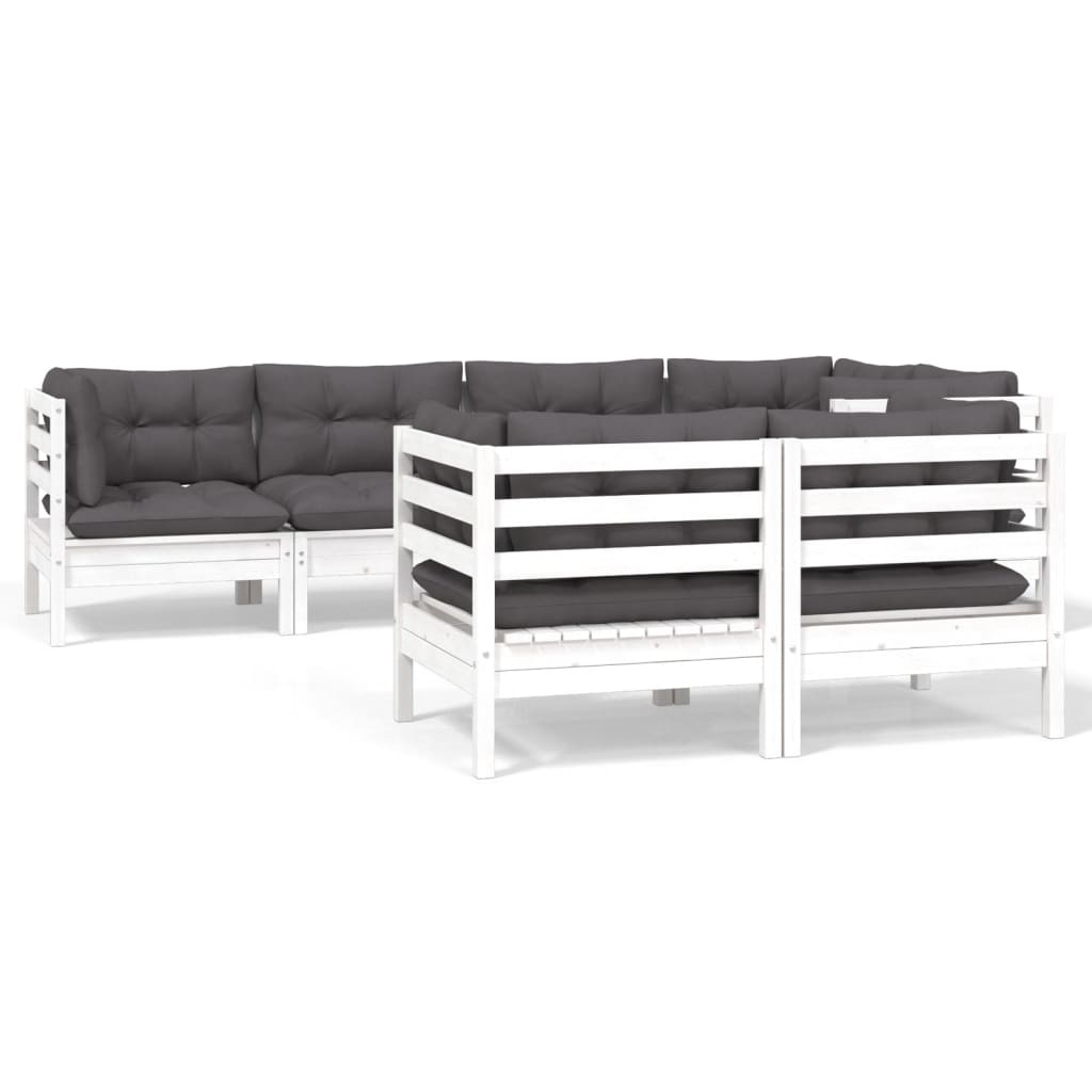 vidaXL Set mobilier grădină cu perne, 7 piese, alb, lemn masiv de pin