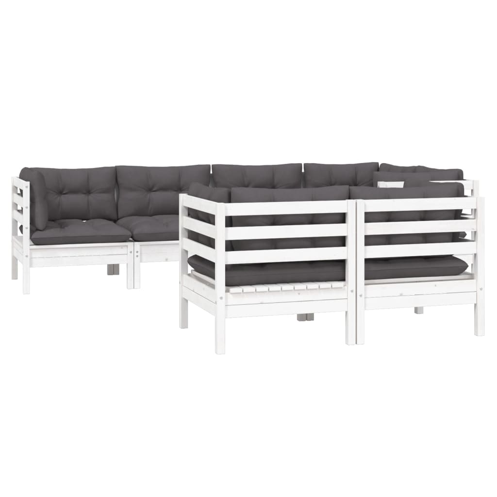 vidaXL Set mobilier grădină cu perne, 7 piese, alb, lemn masiv de pin