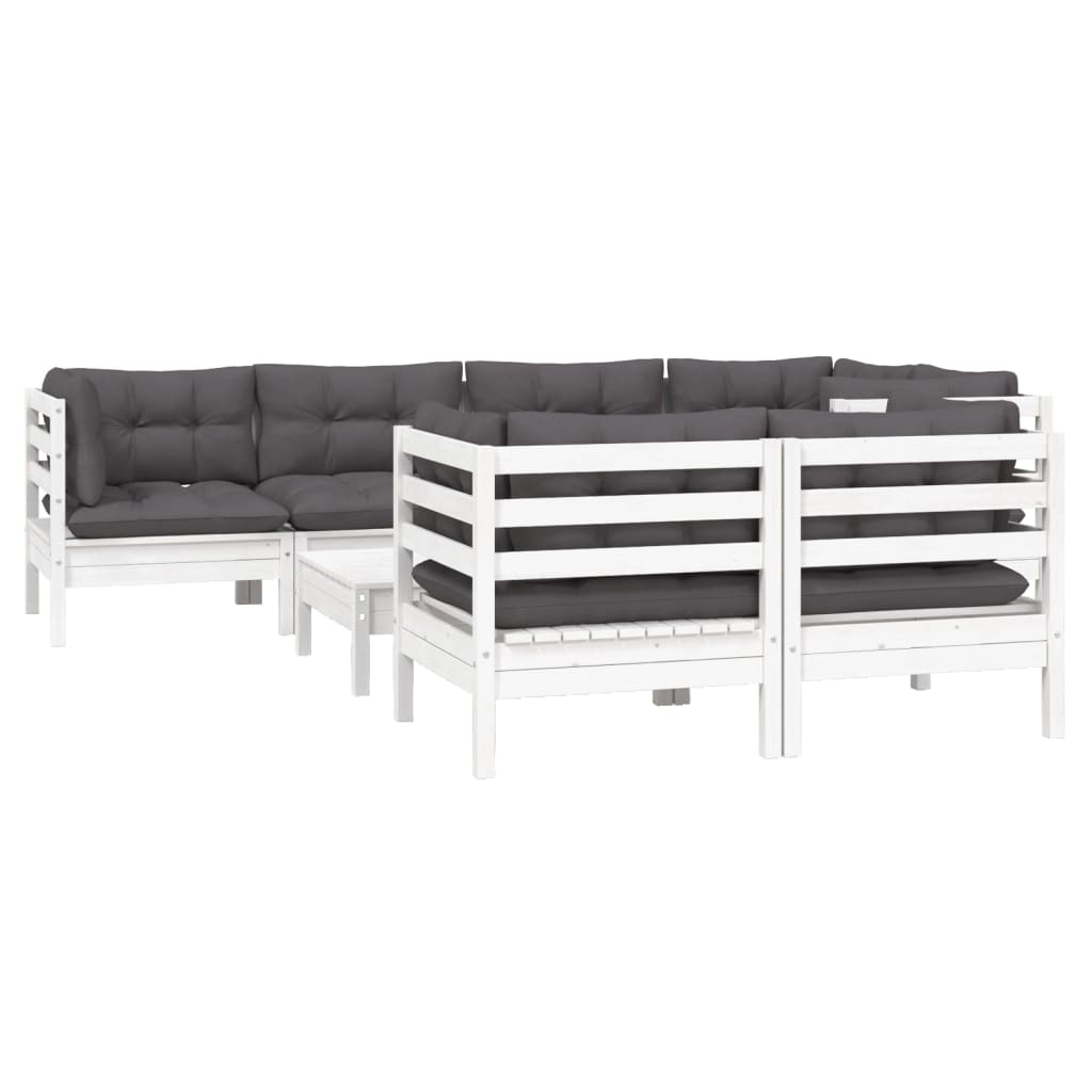 vidaXL Set mobilier de grădină cu perne, 8 piese, alb, lemn masiv pin