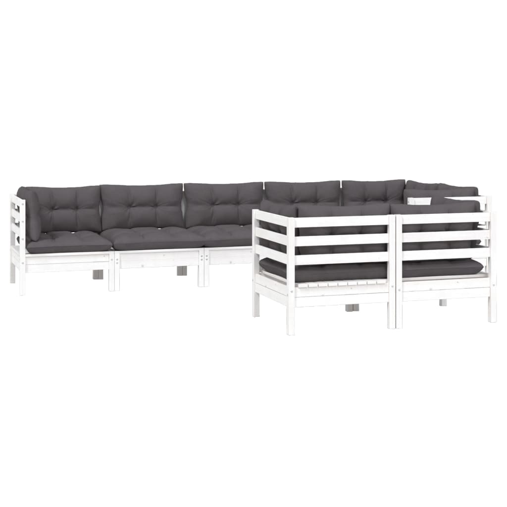 vidaXL Set mobilier de grădină cu perne, 8 piese, alb, lemn masiv pin