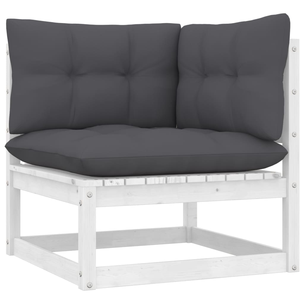 vidaXL Set mobilier grădină cu perne, 9 piese, alb, lemn masiv pin
