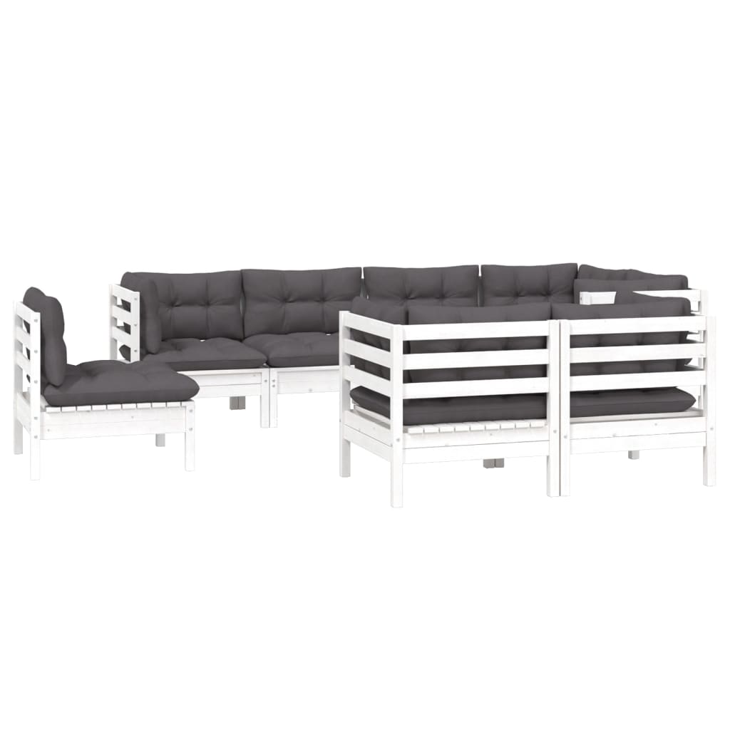 vidaXL Set mobilier de grădină cu perne, 8 piese, alb, lemn masiv pin