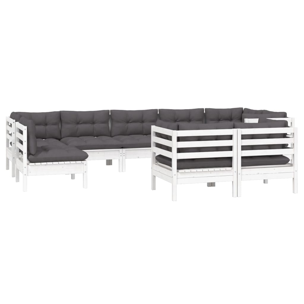 vidaXL Set mobilier de grădină cu perne, 9 piese, alb, lemn masiv pin vidaXL Set mobilier de grădină cu perne, 9 piese, alb, lemn masiv pin