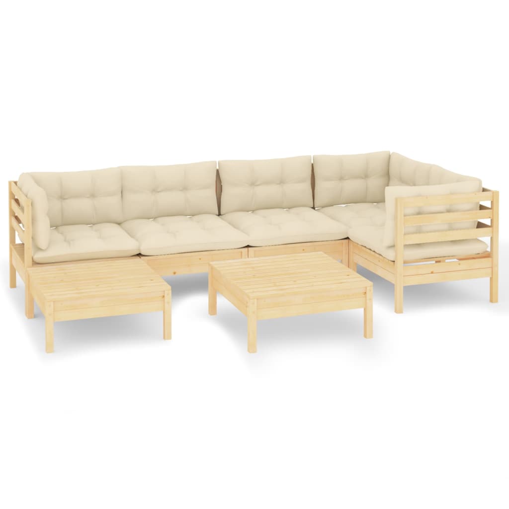 vidaXL Set mobilier grădină cu perne crem, 7 piese, lemn masiv pin vidaXL Set mobilier grădină cu perne crem, 7 piese, lemn masiv pin