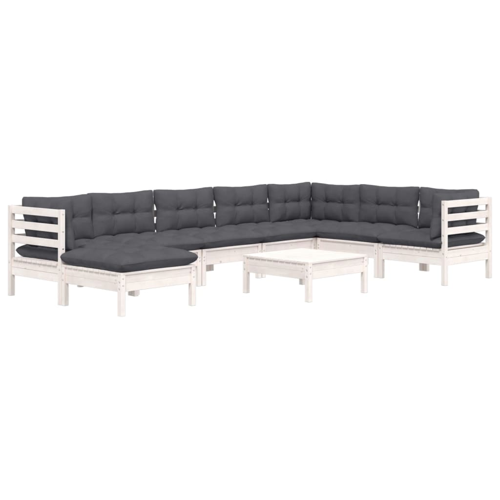 vidaXL Set mobilier de grădină cu perne, 9 piese, alb, lemn masiv pin vidaXL Set mobilier de grădină cu perne, 9 piese, alb, lemn masiv pin