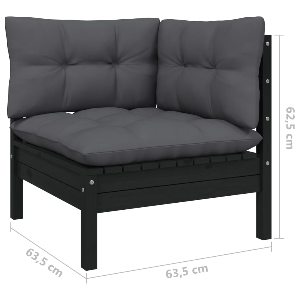 vidaXL Set mobilier grădină cu perne, 5 piese, negru, lemn masiv pin