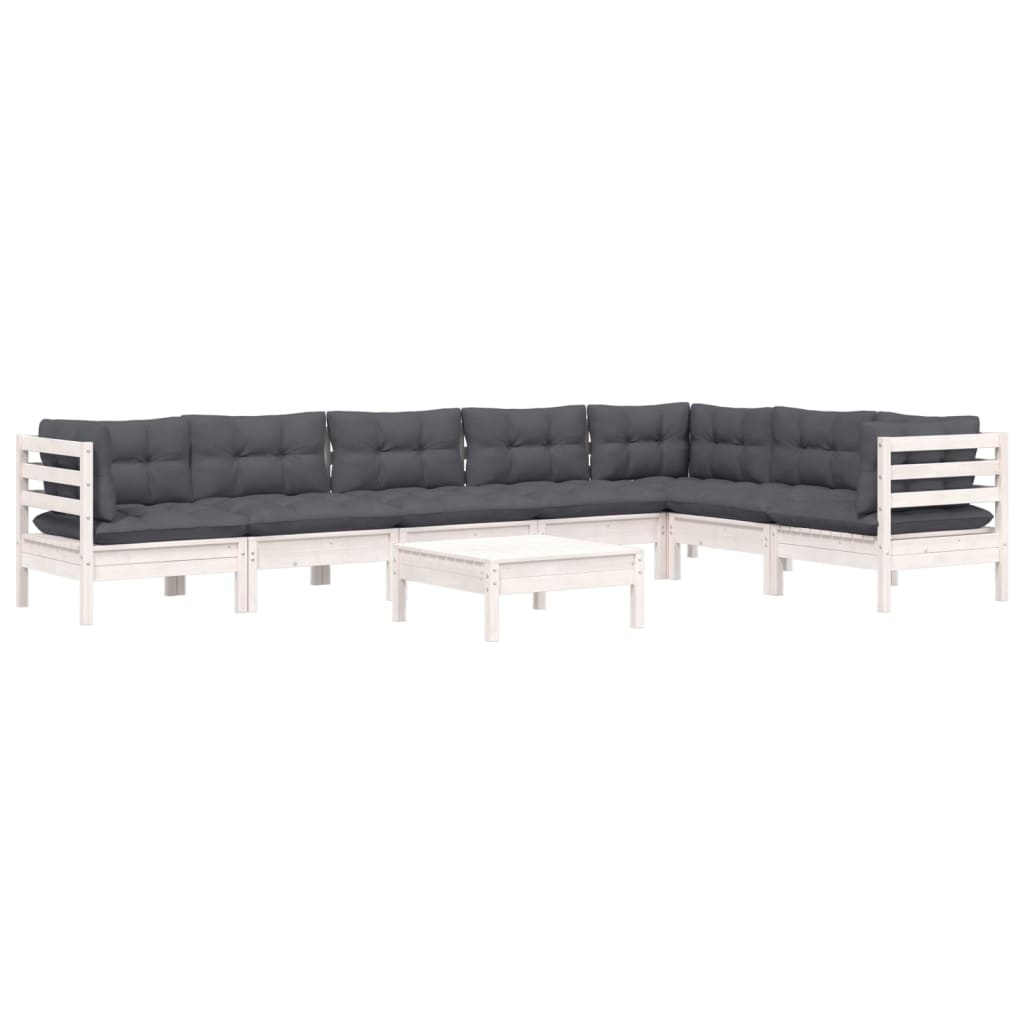 vidaXL Set mobilier de grădină cu perne, 8 piese, alb, lemn masiv pin