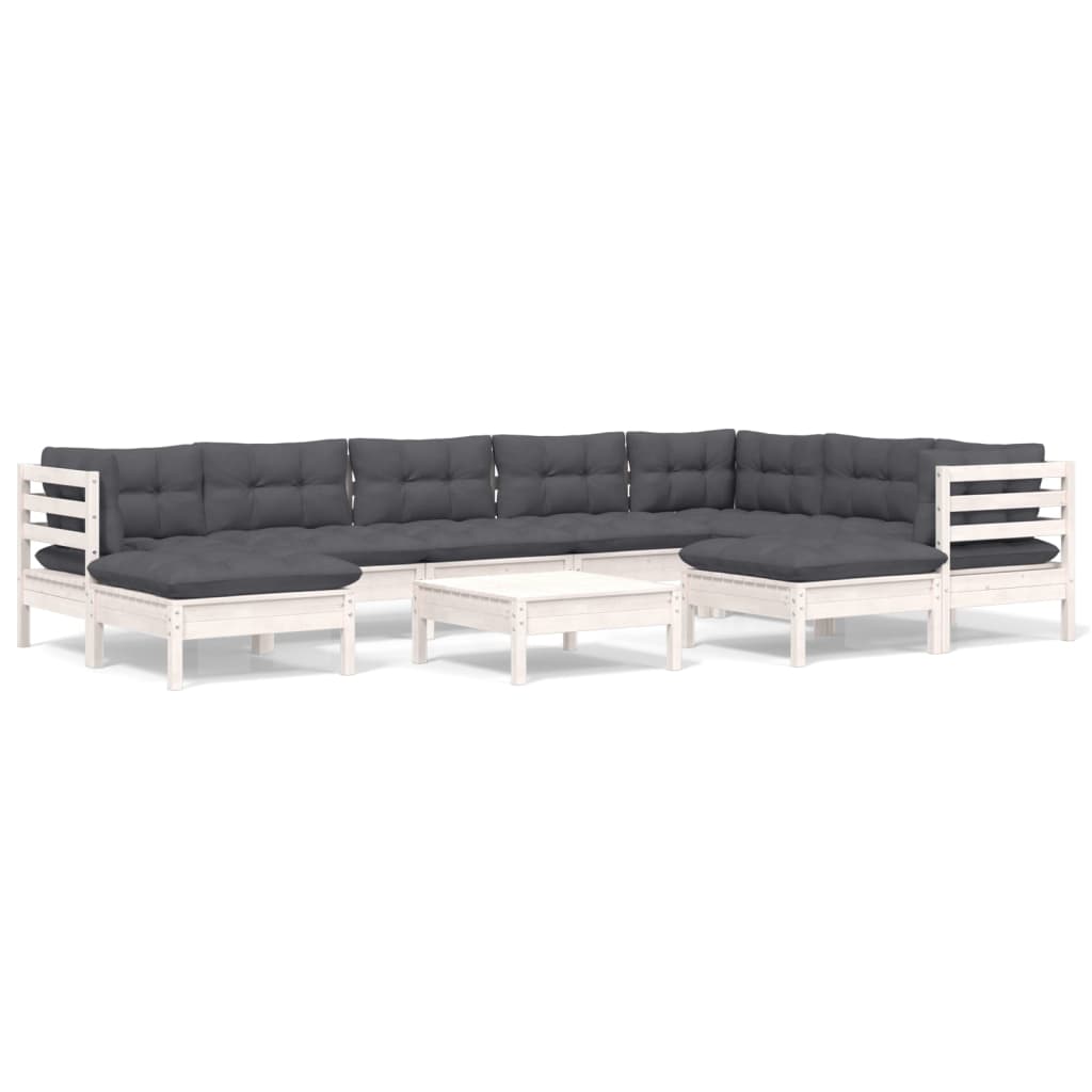 vidaXL Set mobilier grădină cu perne, 10 piese, alb, lemn masiv pin vidaXL Set mobilier grădină cu perne, 10 piese, alb, lemn masiv pin