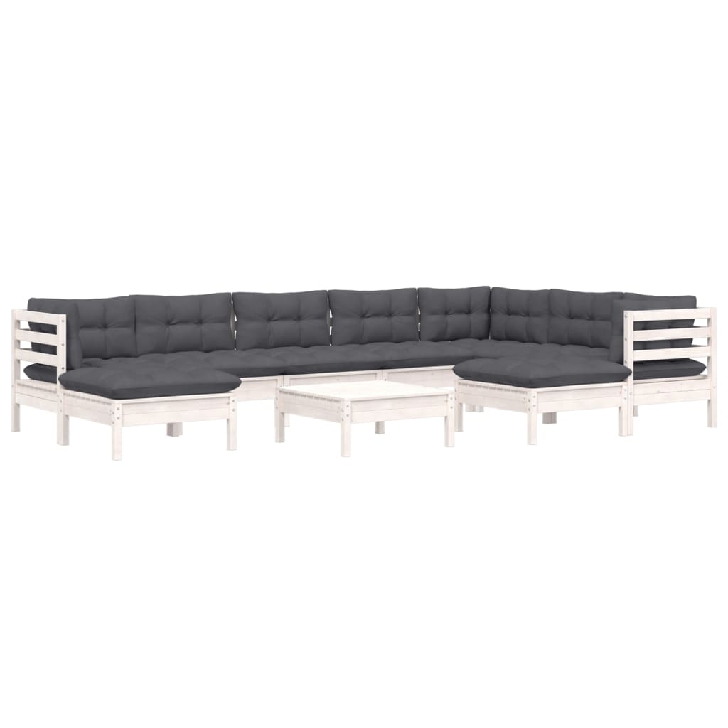 vidaXL Set mobilier grădină cu perne, 10 piese, alb, lemn masiv pin vidaXL Set mobilier grădină cu perne, 10 piese, alb, lemn masiv pin