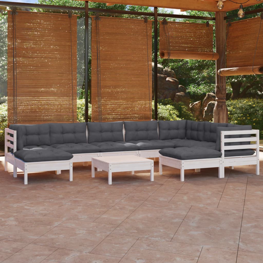 vidaXL Set mobilier grădină cu perne, 10 piese, alb, lemn masiv pin vidaXL Set mobilier grădină cu perne, 10 piese, alb, lemn masiv pin