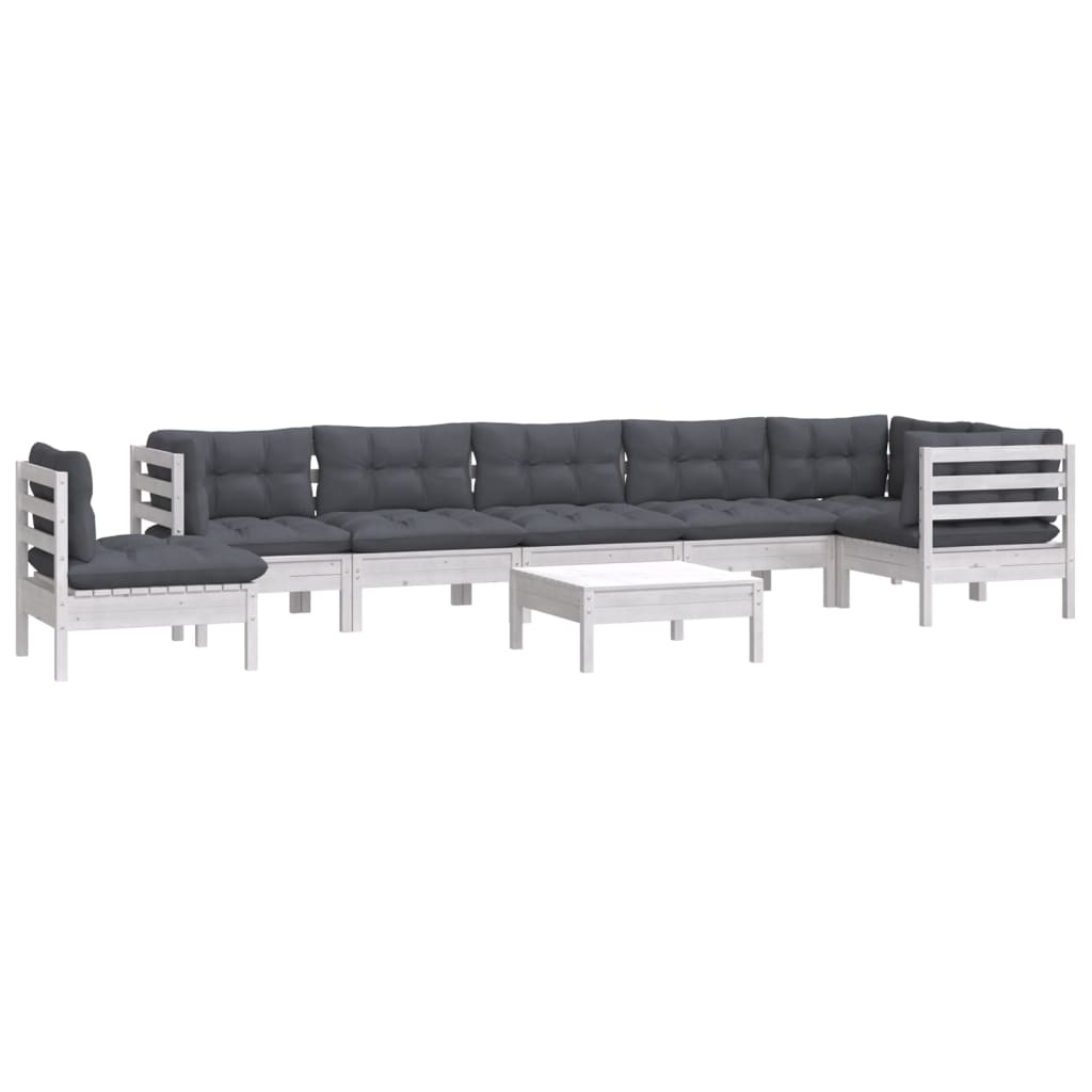 vidaXL Set mobilier grădină cu perne, 9 piese, alb, lemn masiv pin