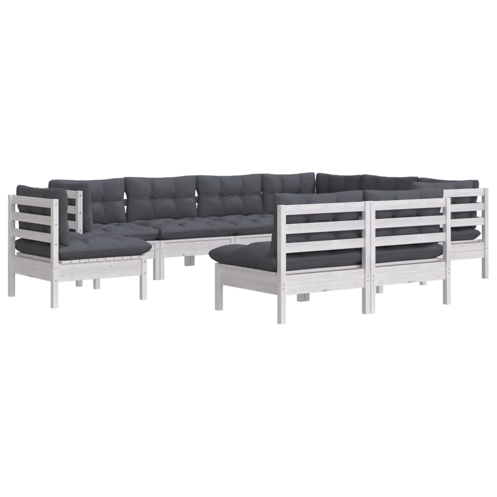vidaXL Set mobilier de grădină cu perne, 9 piese, alb, lemn masiv pin vidaXL Set mobilier de grădină cu perne, 9 piese, alb, lemn masiv pin