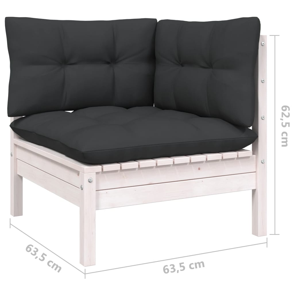 vidaXL Set mobilier de grădină cu perne, 9 piese, alb, lemn masiv pin vidaXL Set mobilier de grădină cu perne, 9 piese, alb, lemn masiv pin