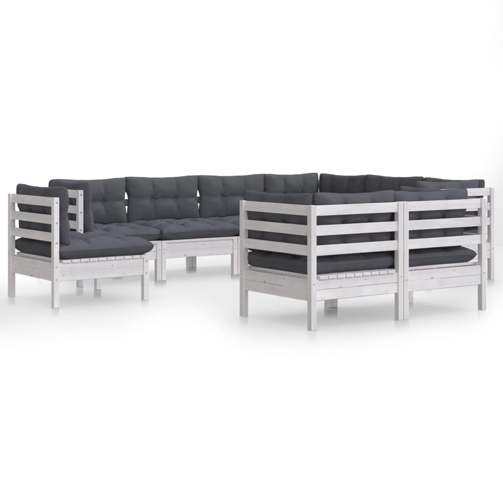 vidaXL Set mobilier de grădină cu perne, 9 piese, alb, lemn masiv pin vidaXL Set mobilier de grădină cu perne, 9 piese, alb, lemn masiv pin