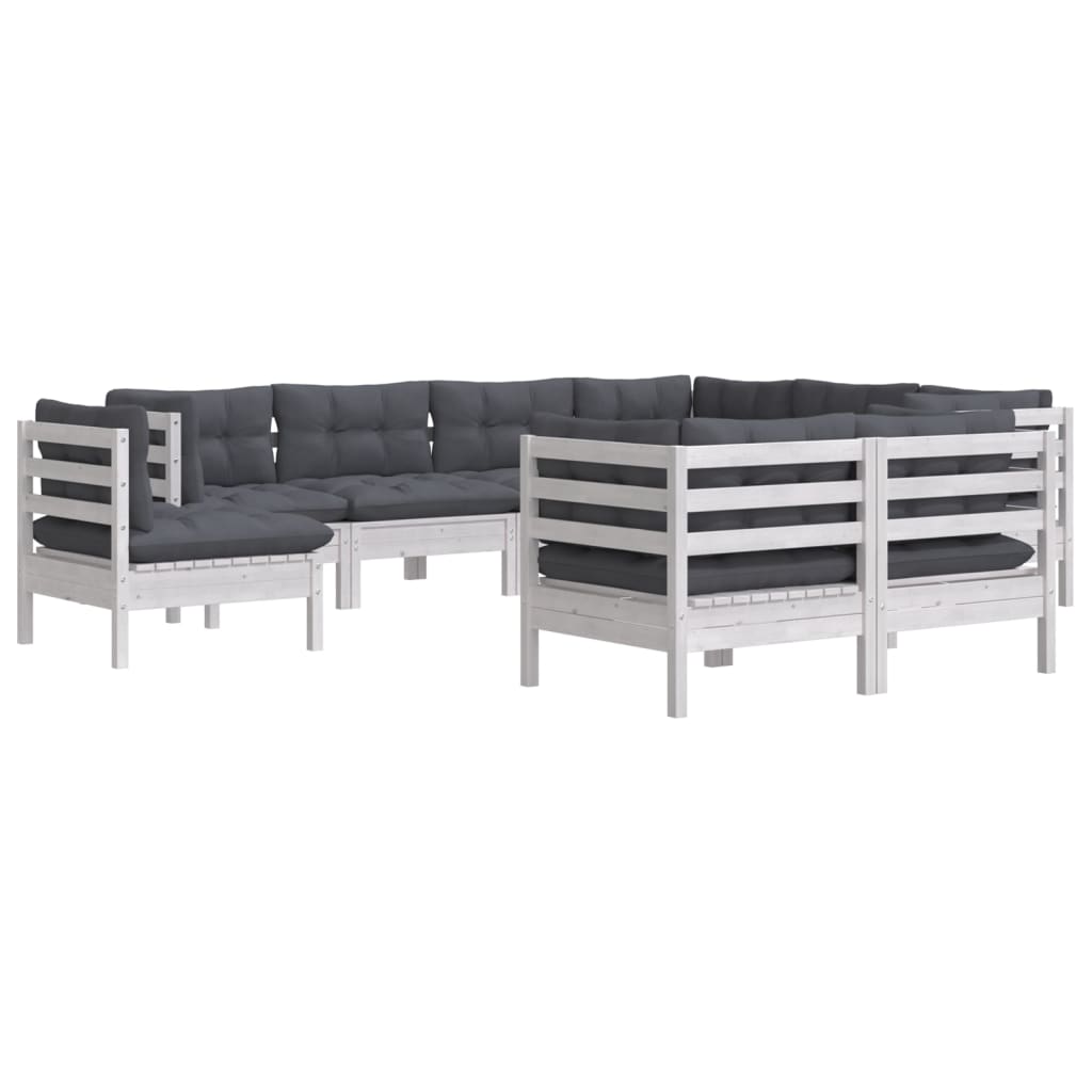vidaXL Set mobilier de grădină cu perne, 9 piese, alb, lemn masiv pin vidaXL Set mobilier de grădină cu perne, 9 piese, alb, lemn masiv pin