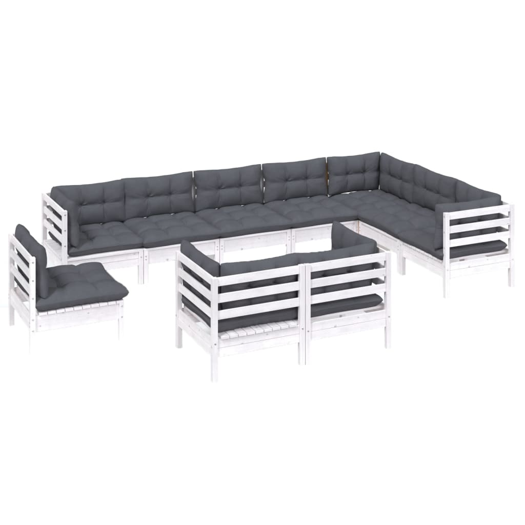 vidaXL Set mobilier grădină cu perne, 10 piese, alb, lemn masiv de pin