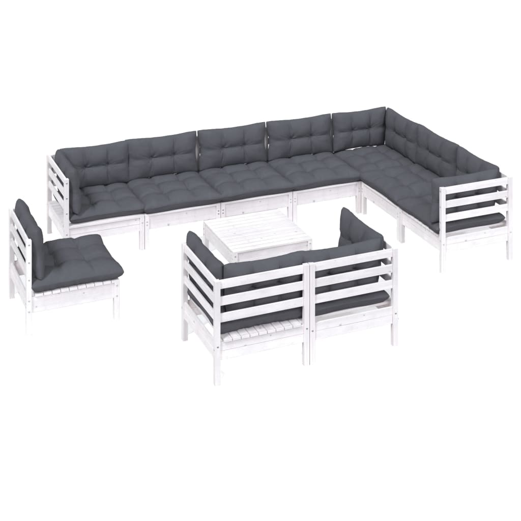 vidaXL Set mobilier grădină cu perne, 11 piese, alb, lemn masiv pin vidaXL Set mobilier grădină cu perne, 11 piese, alb, lemn masiv pin