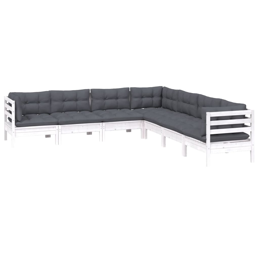 vidaXL Set mobilier grădină cu perne, 7 piese, alb, lemn masiv de pin