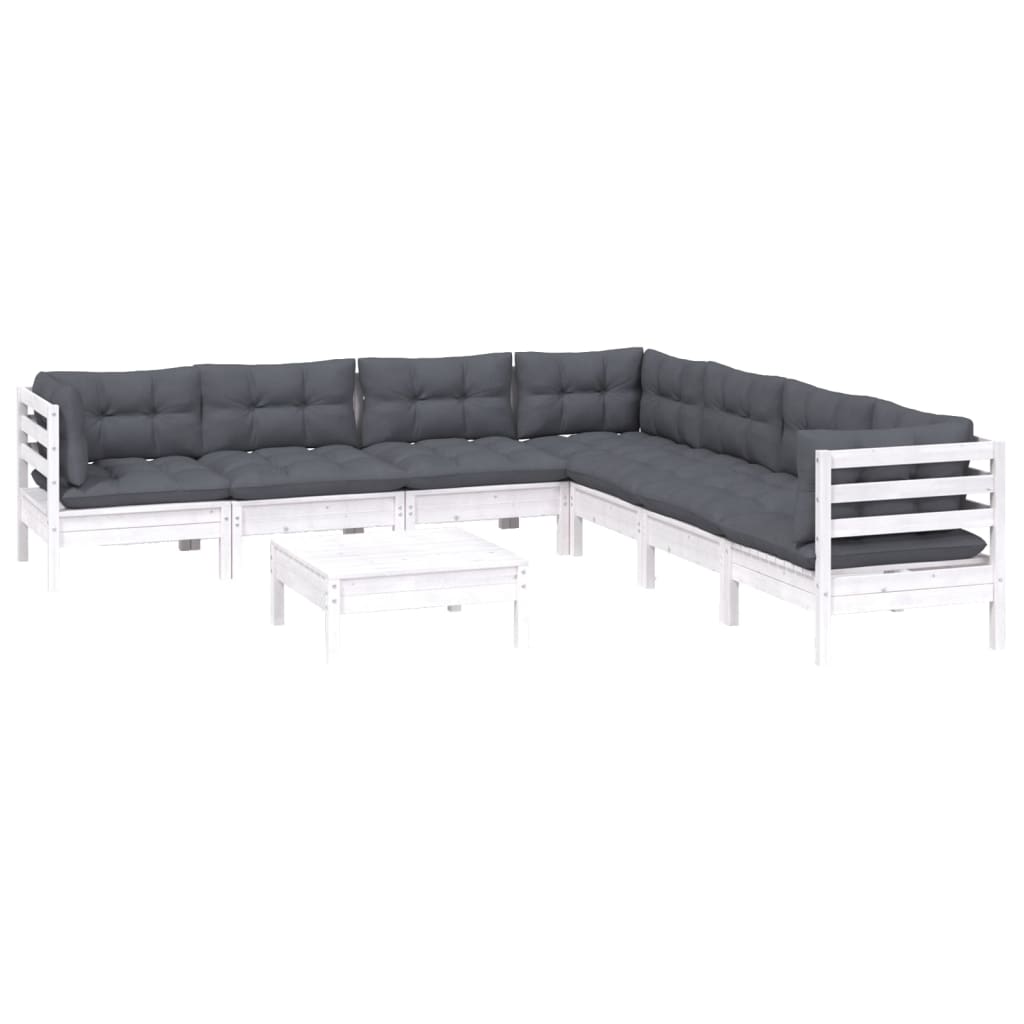 vidaXL Set mobilier de grădină cu perne, 8 piese, alb, lemn masiv pin