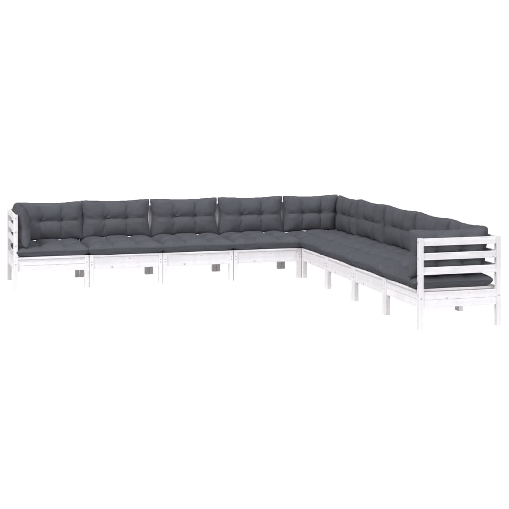 vidaXL Set mobilier de grădină cu perne, 9 piese, alb, lemn masiv pin vidaXL Set mobilier de grădină cu perne, 9 piese, alb, lemn masiv pin