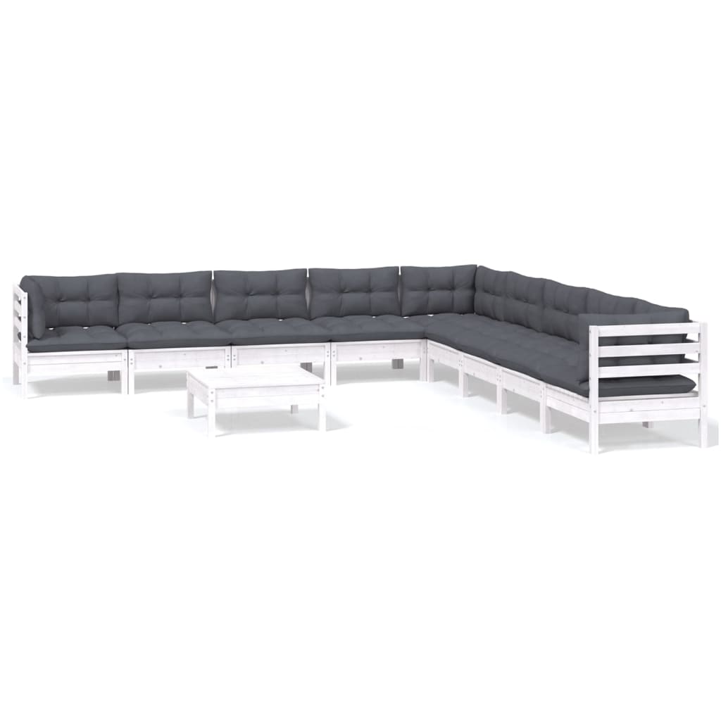 vidaXL Set mobilier grădină cu perne, 10 piese, alb, lemn masiv pin vidaXL Set mobilier grădină cu perne, 10 piese, alb, lemn masiv pin