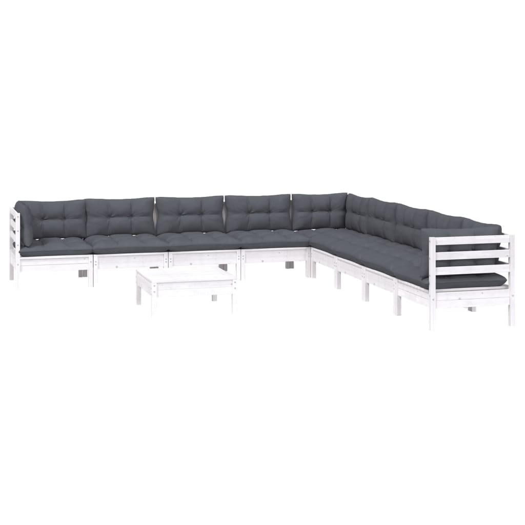 vidaXL Set mobilier grădină cu perne, 10 piese, alb, lemn masiv pin vidaXL Set mobilier grădină cu perne, 10 piese, alb, lemn masiv pin