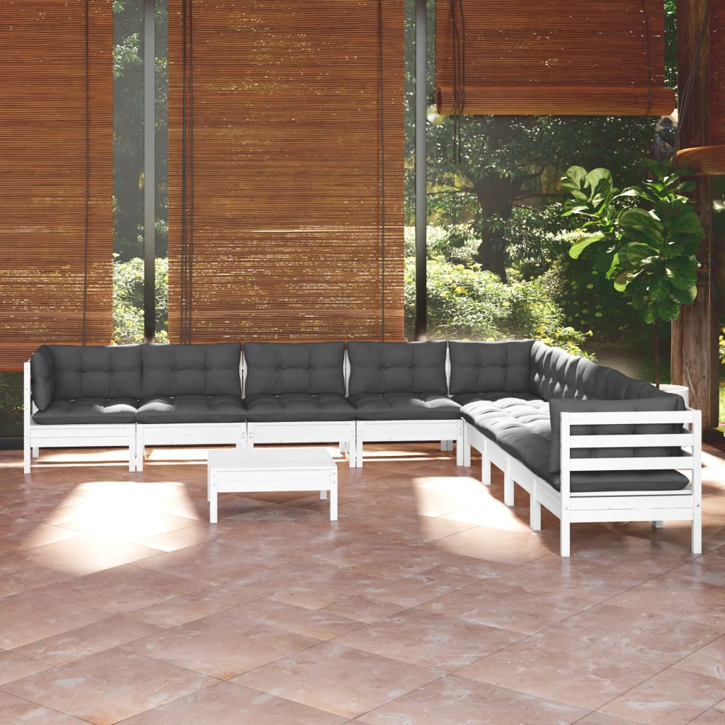 vidaXL Set mobilier grădină cu perne, 10 piese, alb, lemn masiv pin vidaXL Set mobilier grădină cu perne, 10 piese, alb, lemn masiv pin