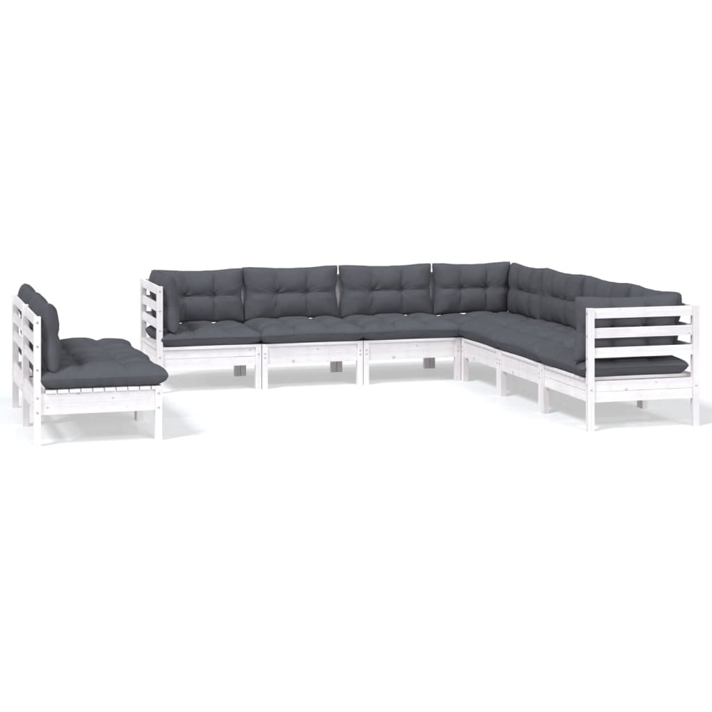 vidaXL Set mobilier de grădină cu perne, 9 piese, alb, lemn masiv pin vidaXL Set mobilier de grădină cu perne, 9 piese, alb, lemn masiv pin