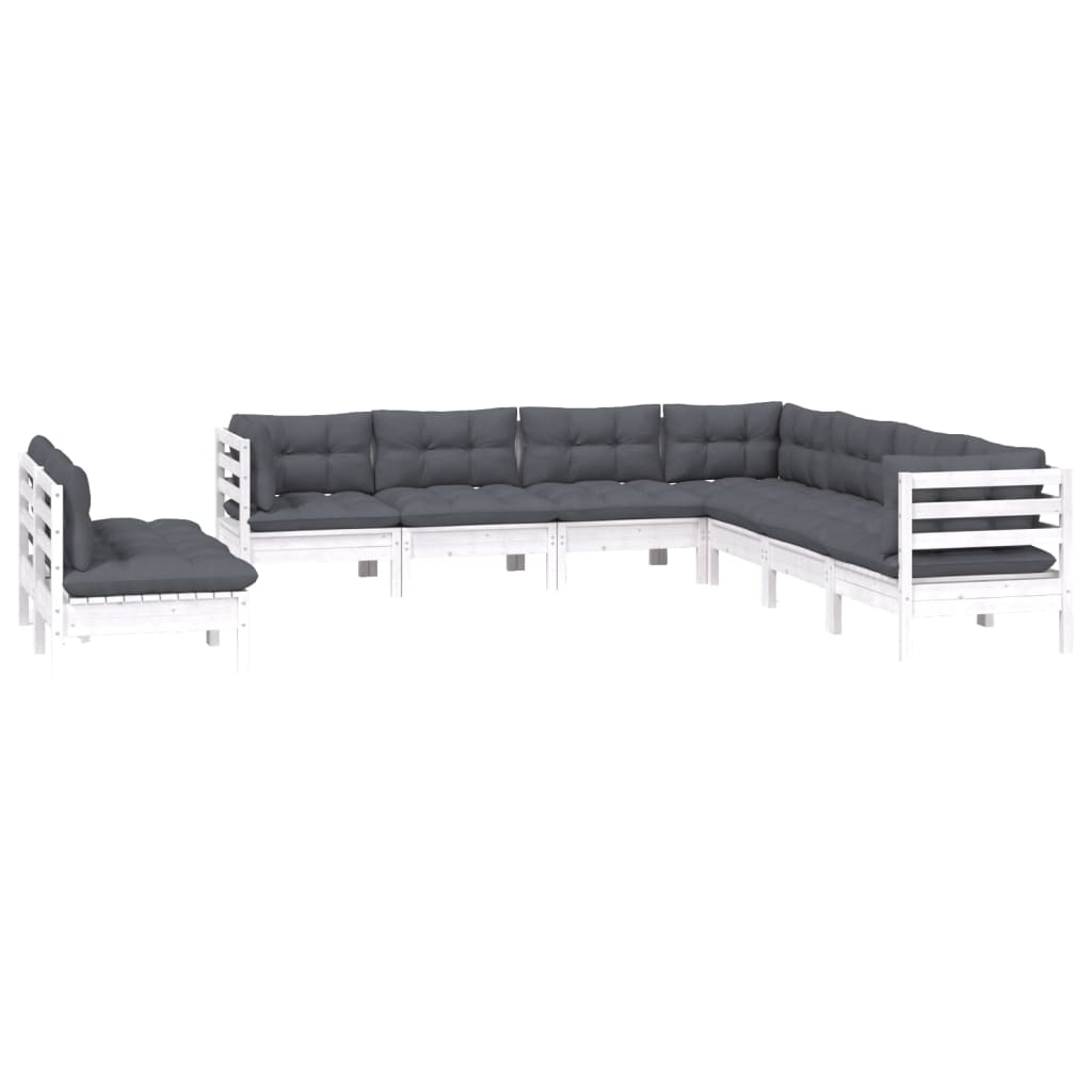 vidaXL Set mobilier de grădină cu perne, 9 piese, alb, lemn masiv pin vidaXL Set mobilier de grădină cu perne, 9 piese, alb, lemn masiv pin