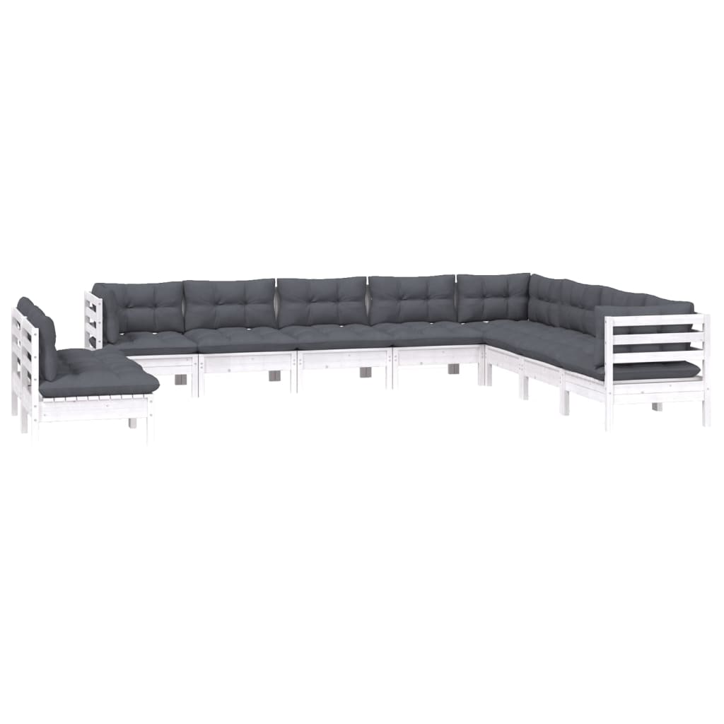 vidaXL Set mobilier grădină cu perne, 10 piese, alb, lemn masiv pin