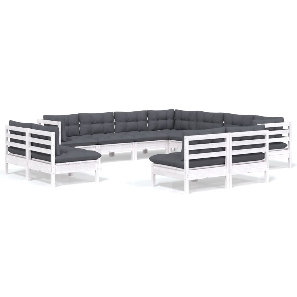 vidaXL Set mobilier grădină cu perne, 11 piese, alb, lemn masiv pin vidaXL Set mobilier grădină cu perne, 11 piese, alb, lemn masiv pin