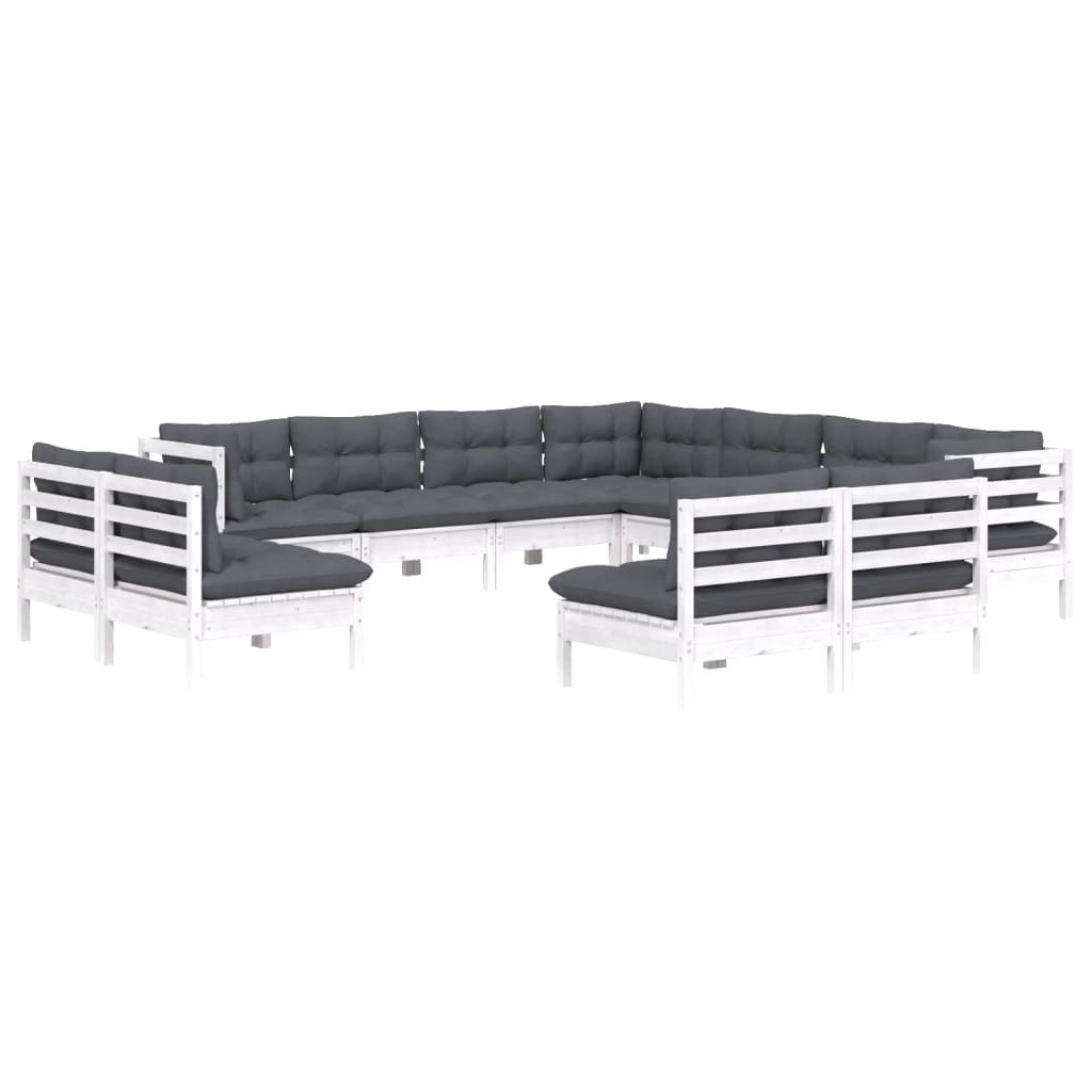 vidaXL Set mobilier grădină cu perne, 11 piese, alb, lemn masiv pin vidaXL Set mobilier grădină cu perne, 11 piese, alb, lemn masiv pin