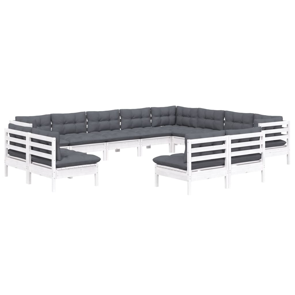 vidaXL Set mobilier grădină cu perne, 12 piese, alb, lemn masiv pin