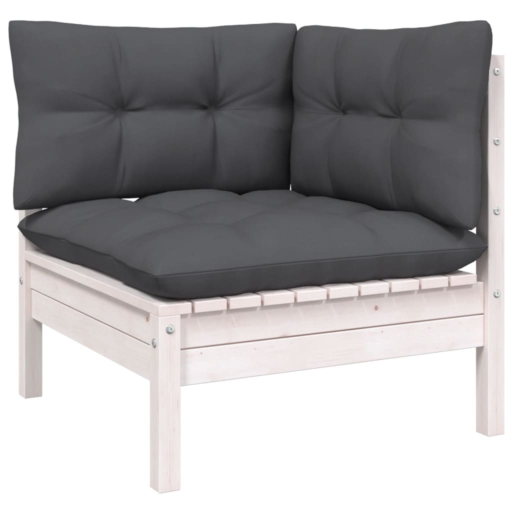 vidaXL Set mobilier grădină cu perne, 13 piese, alb, lemn masiv pin
