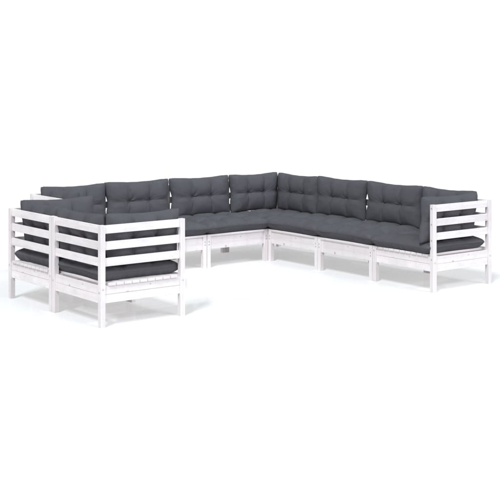vidaXL Set mobilier de grădină cu perne, 9 piese, alb, lemn masiv pin vidaXL Set mobilier de grădină cu perne, 9 piese, alb, lemn masiv pin