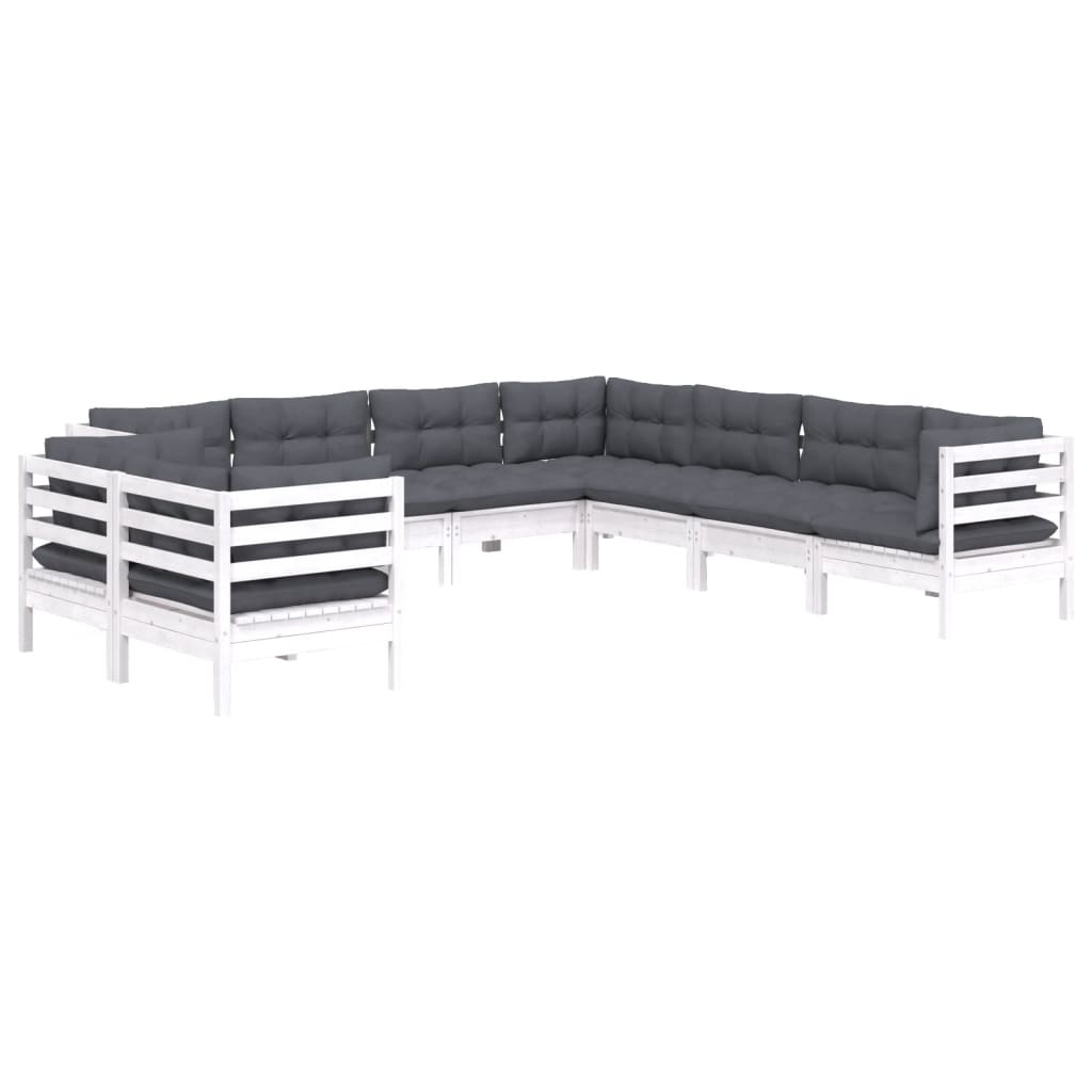 vidaXL Set mobilier de grădină cu perne, 9 piese, alb, lemn masiv pin vidaXL Set mobilier de grădină cu perne, 9 piese, alb, lemn masiv pin
