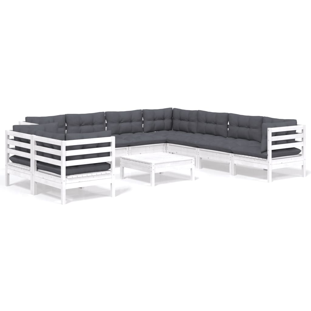 vidaXL Set mobilier grădină cu perne, 10 piese, alb, lemn masiv pin vidaXL Set mobilier grădină cu perne, 10 piese, alb, lemn masiv pin
